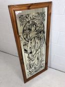 Vintage framed mirror with Moet & Chandon illustration, approx 53cm x 122cm tall