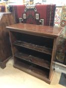 Dark wood shelving unit with two shelves, approx 78cm x 33cm x 84cm tall
