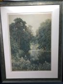 Framed print of a lake scene by Sutton Palmer, published by Frost and Reed 1919, approx 64cm x 46cm