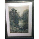 Framed print of a lake scene by Sutton Palmer, published by Frost and Reed 1919, approx 64cm x 46cm