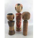 Three vintage Japanese Kockeshi dolls, two with signatures to base, tallest approx 42cm