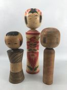 Three vintage Japanese Kockeshi dolls, two with signatures to base, tallest approx 42cm