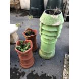 Three ornamental chimney pots