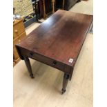 Drop leaf table on original castors with drawer, approx 105cm x 113cm x 72cm tall (when extended)