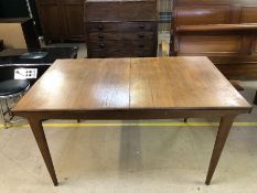 Mid century extending teak dining table with tapered legs, approx 190cm x 89cm fully extended and