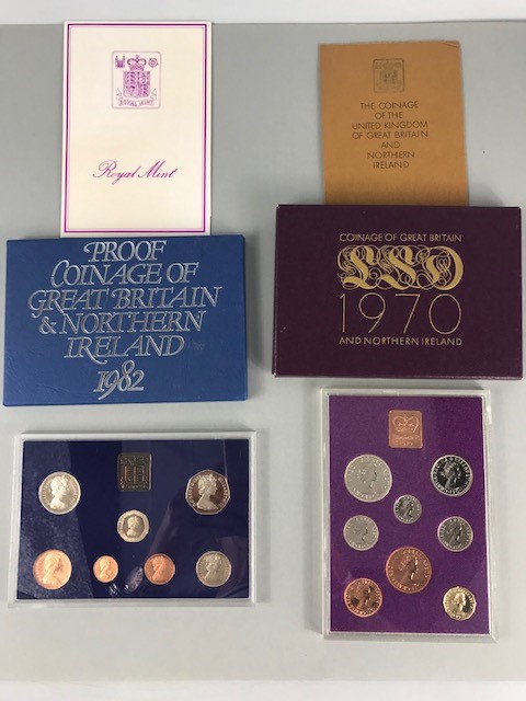 TWO COINAGE OF GREAT BRITAIN AND NORTHERN IRELAND PROOF SETS DATED 1970, 1982 IN ORIGINAL SLEEVES