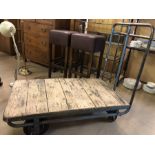 Industrial style vintage metal trolley with wooden slatted base