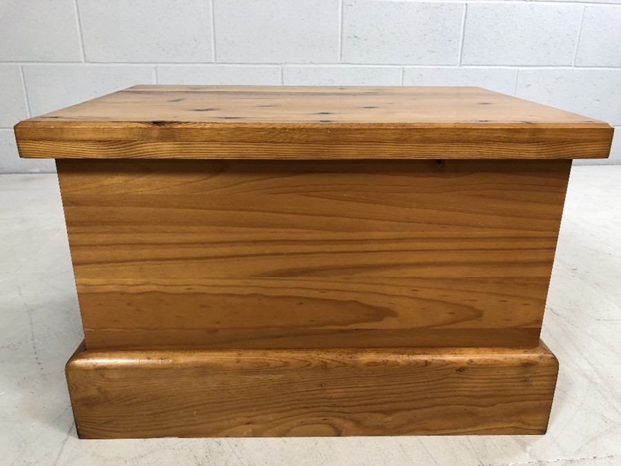 Solid pine low storage box, approx 61cm x 42cm x 40cm tall