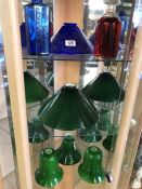 Collection of glass to include Christopher Wray shades, coloured bottles etc