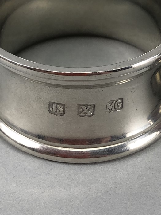 Four matching heavy 255g silver coloured napkin rings the makers marks for John Somers - Image 2 of 3