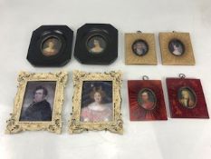 Collection of eight miniatures depicting men and women in varying frames