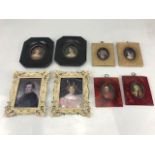 Collection of eight miniatures depicting men and women in varying frames