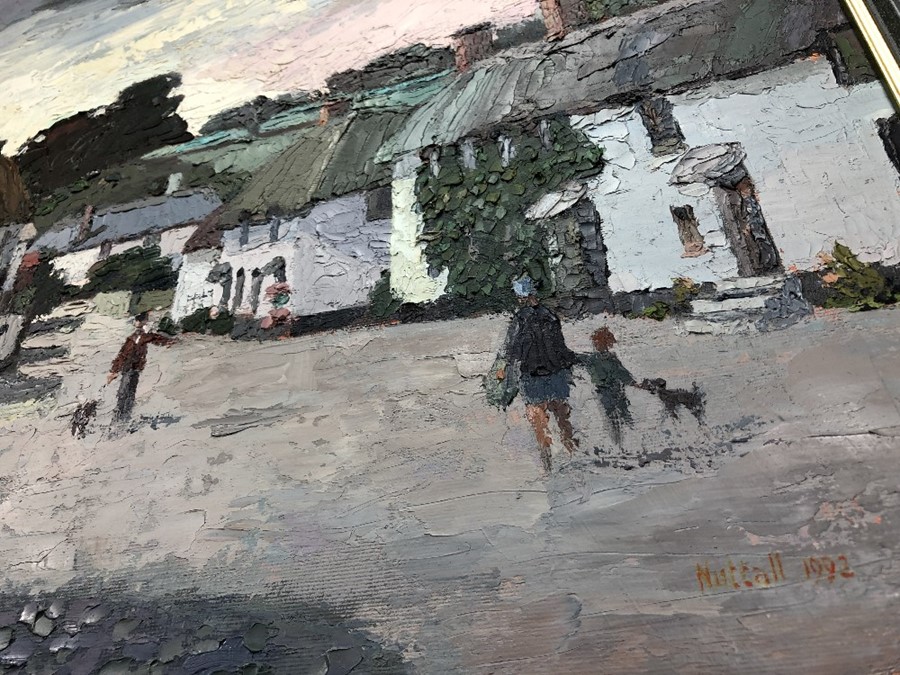 LOCAL INTEREST: Oil/acrylic on board - Colyton, Devon, signed bottom right Nuttall 1992, approx 44cm - Image 3 of 3