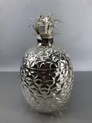 Large silver plated ice bucket in the form of a pineapple. With hinged lid. Approx. 35cm tall.