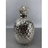 Large silver plated ice bucket in the form of a pineapple. With hinged lid. Approx. 35cm tall.