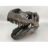 Modern ornamental T-Rex dinosaur skull with fixings for wall hanging, approx 40cm in length