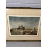 Pair of framed coloured prints of Venice Harbour, signed in pencil, ANTOINE GAYMARD, lower right,