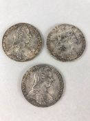 Coins: Three coins all Marie Therese Thaler dated 1780