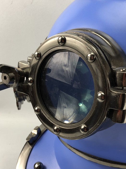 Modern ornamental life size US Navy divers helmet, in pale blue and gunmetal finish, with glass - Image 3 of 4