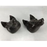 Pair of cast iron foxes heads, approx 16cm x 14cm