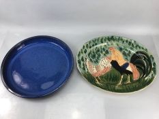 Two modern ceramic platters to include one by Oxney Green with cockerel design, approx 45cm wide