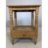 Small pine antique table with drawer under. Approx: 53cms x 43cm x 71cms tall