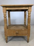 Small pine antique table with drawer under. Approx: 53cms x 43cm x 71cms tall