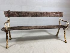 Garden bench with metal branch-form ends, wooden seat and back rest, approx 180cm in length