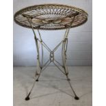 Ornate circular metal garden table, diameter approx 76cm