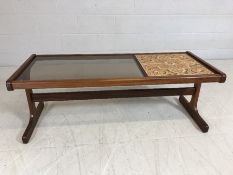 G-Plan Fresco teak long-john coffee table with original tiles and smoked glass