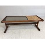 G-Plan Fresco teak long-john coffee table with original tiles and smoked glass