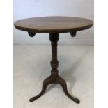 Circular pedestal table on tripod feet. Approx diametre 52cms