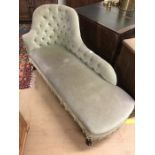 Green upholstered chaise longue, approx 150cm in length