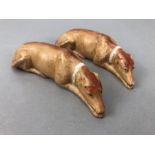 Pair of 19thc English Staffordshire Porcelain Figurine, Recumbent Greyhound Dogs