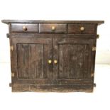 Vintage kitchen cupboard with three drawers and cupboard under with original fittings, approx