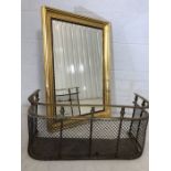 Modern gold framed bevel edged mirror approx 77cms x 54cms. Along with a small brass and metal