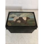 Milner & Son (Liverpool) metal strong box with hand-painted bull design to lid