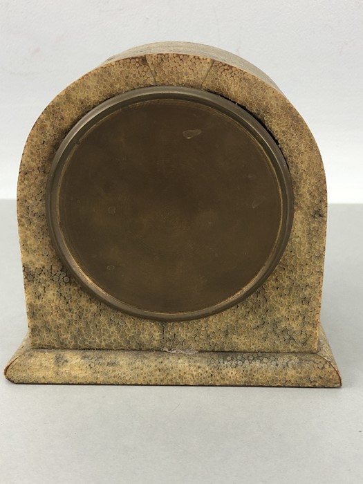 Shagreen mantel clock for Asprey, with key, approx 13.5cm tall (A/F) - Image 6 of 10