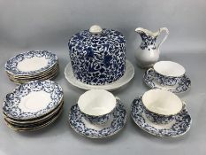 Royal Worcester blue and white part tea set marked 187593 and a Bisto England cheese dome with