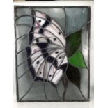 Leaded stained glass panel with butterfly design, approx 70cm x 55cm, sold on behalf of the
