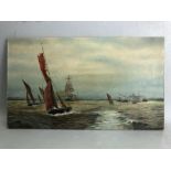 Copy of W.L Wyllie RA, Oil on canvas (stretch over board) unframed of sailing ships approx 32 x