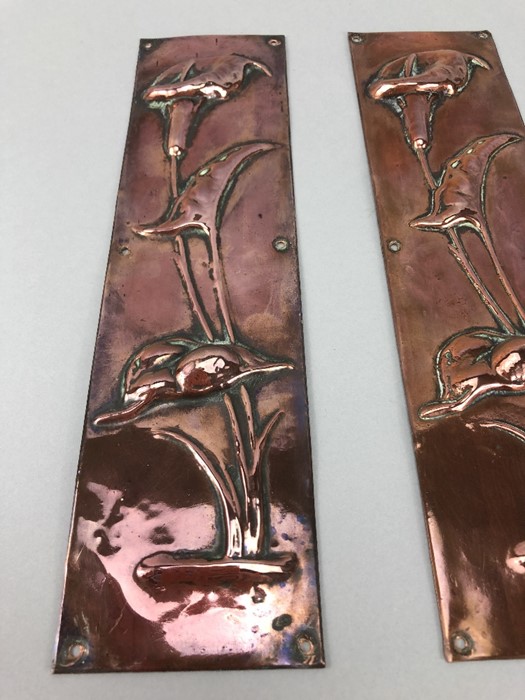 Pair of art nouveau copper finger plates, approx 30cm in height - Image 2 of 5