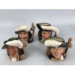 Four Royal Doulton character jugs, The Three Musketeers, Porthos, Aramis and Athos, and D'