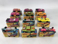 Collection of 12 Matchbox SUPERFAST "MAG-WHEELS-RACING SUSPENSION" BOXED VEHICLES INCLUDING MODELS