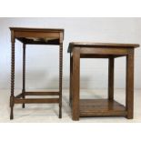 Sewing table with inlaid detailing, bobbin legs and rising top enclosing sewing equipment on pad.