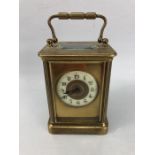 Brass carriage clock approx 11cm tall (A/F)