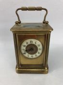 Brass carriage clock approx 11cm tall (A/F)