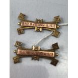 Military interest: Two tone Gold coloured pins inscribed "2nd DEG May 8 1913" & "1st DEG Jan 21