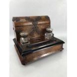 Victorian brass mounted burr walnut desk top writing box, the back with arched cover enclosing paper