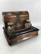 Victorian brass mounted burr walnut desk top writing box, the back with arched cover enclosing paper